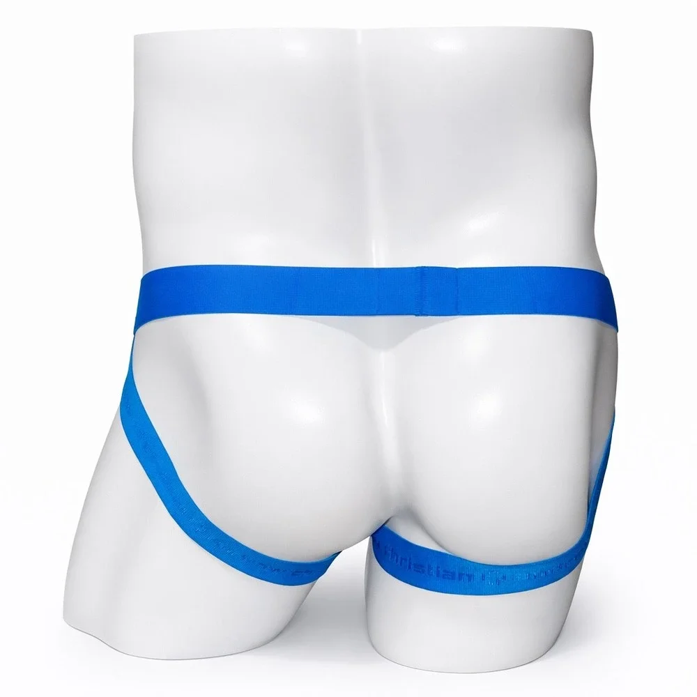 Andrew Christian THICK L (35-38) Jockstrap White Blue Athletic Supporter 92942